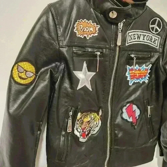 Lola & the Boys Patchwork‎ Vegan Leather Boys Jacket 2T - Picture 3 of 7